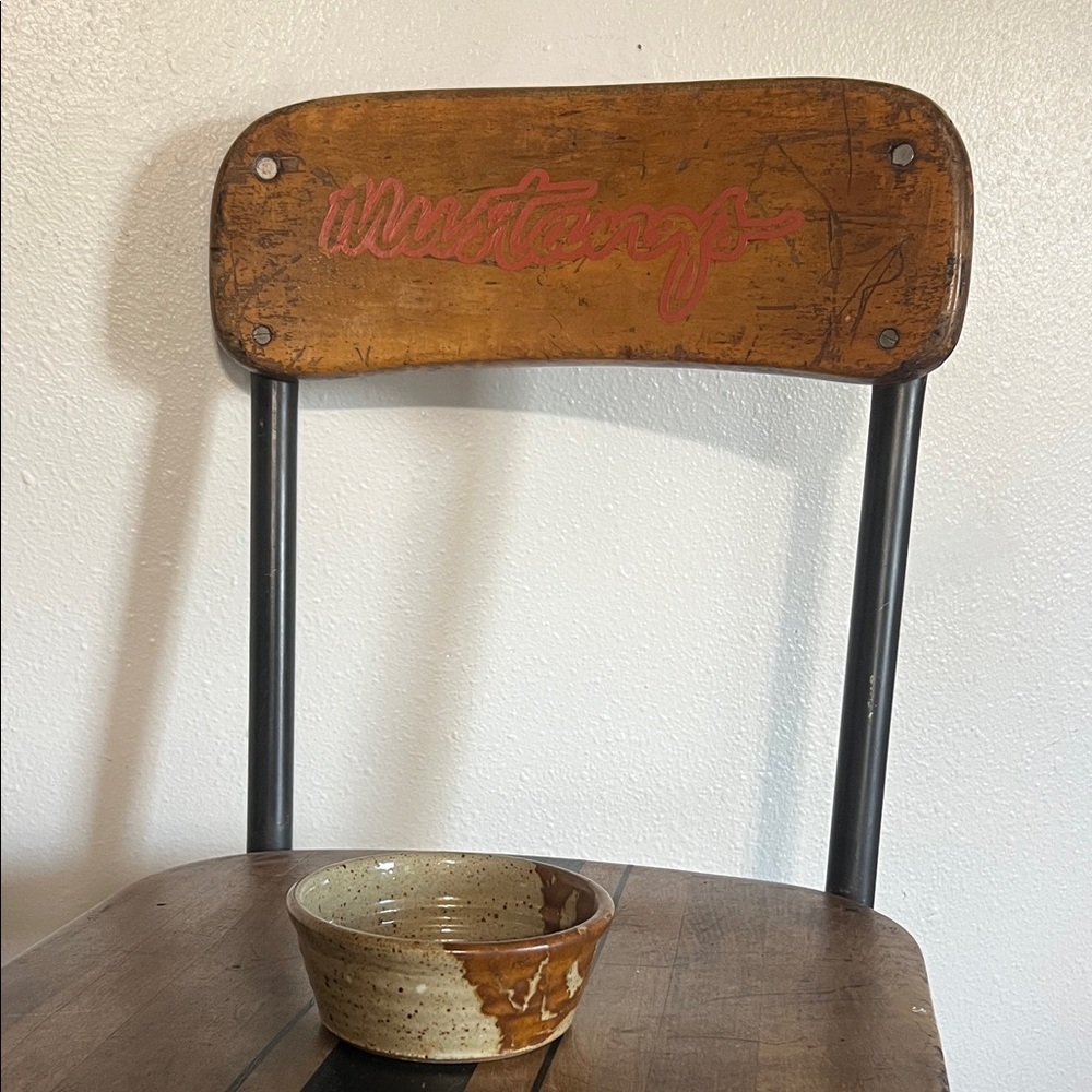 Handmade pottery bowl tan and brown glazed